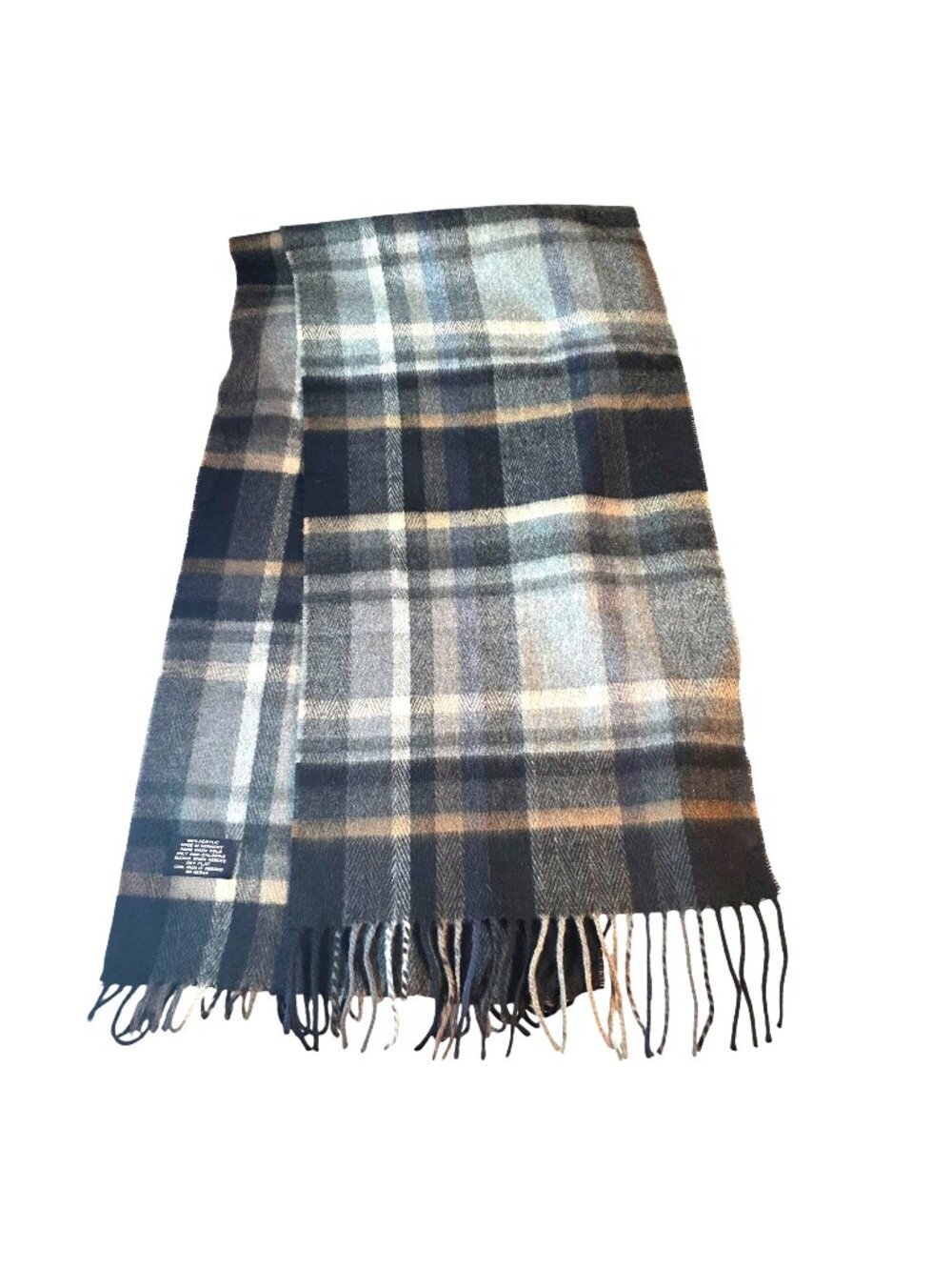 Plaid Fringe Scarf Gray Tan Soft Acrylic Made In Germany Fall Winter Academia